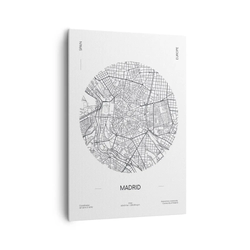 Cuadro sobre lienzo - Impresión de Imagen - Mapa de Madrid en estilo minimalista en blanco y negro - 70x100cm - Anatomía de Madrid - Decoración de pared moderna para salón y dormitorio ARTTOR