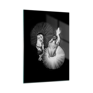 Cuadro sobre vidrio - Impresiones sobre Vidrio - Dos bailarinas en pose de descanso con tutús blancos y negros. - 50x70cm - Yin y yang: el equilibrio perfecto - Decoración de pared moderna para salón y dormitorio ARTTOR