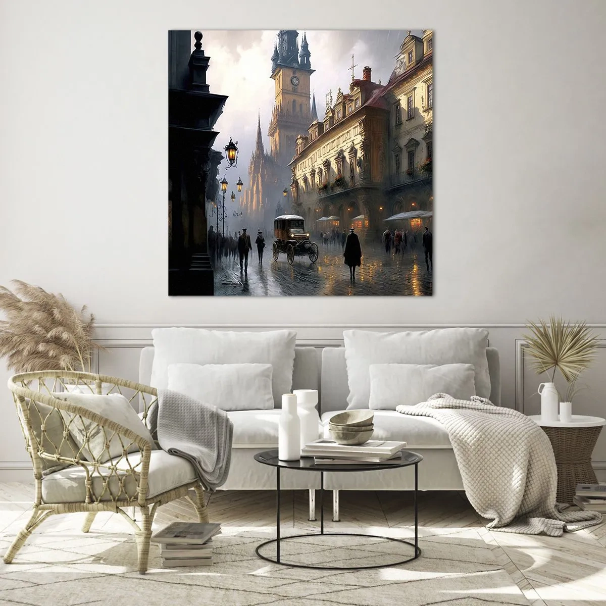 Cuadro sobre vidrio - Impresiones sobre Vidrio - La magia de una noche de Praga - 30x30 cm