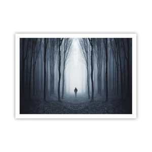 Póster - Una figura caminando entre los árboles en un bosque brumoso. - 100x70cm - Alto y claro - Decoración de pared moderna para salón y dormitorio ARTTOR