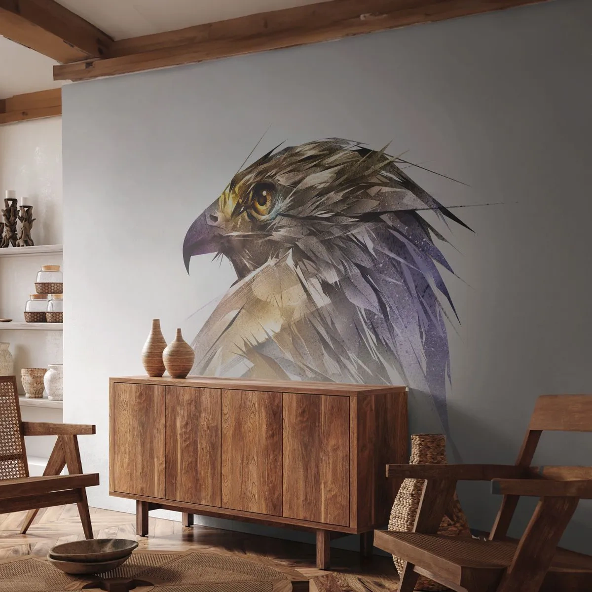 Fotomural Standard Eco - Retrato de un guerrero - Abstracción, Águila, Pájaro - 250x175 cm