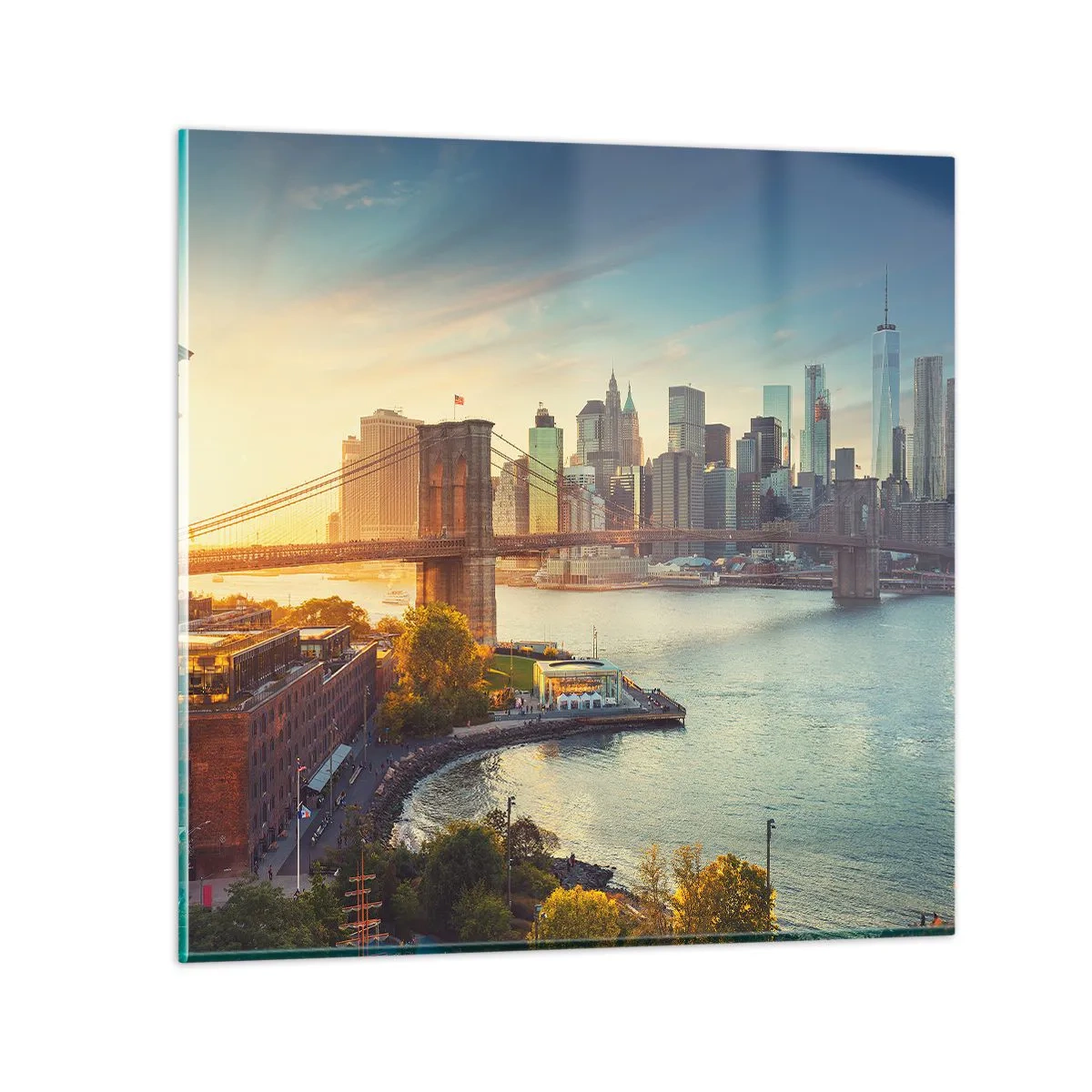 Cuadro sobre vidrio - Impresiones sobre Vidrio - El amanecer de la gran ciudad - 30x30 cm