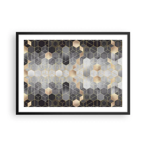 Póster en marco negro - Patrón geométrico en tonos dorados - 70x50cm - Composición de diamantes - Decoración de pared moderna para salón y dormitorio ARTTOR