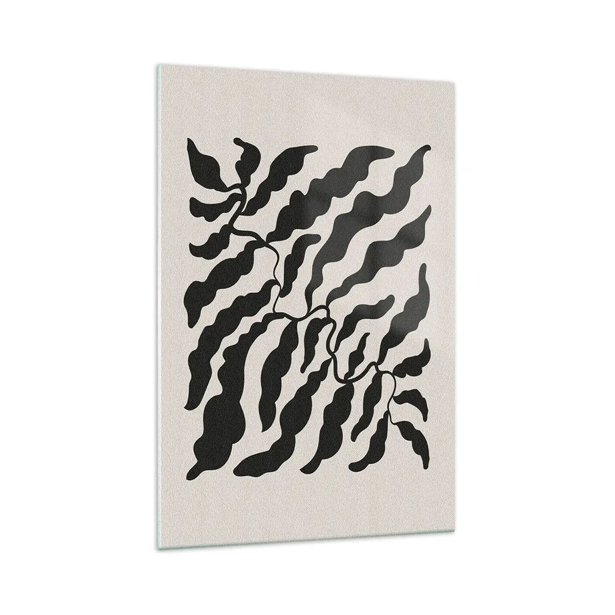 Cuadro sobre vidrio - Impresiones sobre Vidrio - Ramitas con hojas en negro sobre un fondo claro - 70x100cm - La naturaleza de un cuadrado - Decoración de pared moderna para salón y dormitorio ARTTOR