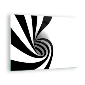 Cuadro sobre vidrio - Impresiones sobre Vidrio - Espiral abstracta en blanco y negro con forma dinámica. - 70x50cm - Y sin embargo, gira - Decoración de pared moderna para salón y dormitorio ARTTOR