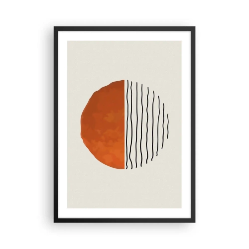 Póster en marco negro - Círculo abstracto con naranja y mitad lineal. - 50x70cm - En un ambiente japonés - Decoración de pared moderna para salón y dormitorio ARTTOR