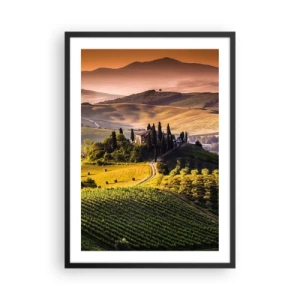 Póster en marco negro - Paisaje toscano con viñedos al atardecer - 50x70cm - Paisaje toscano - Decoración de pared moderna para salón y dormitorio ARTTOR