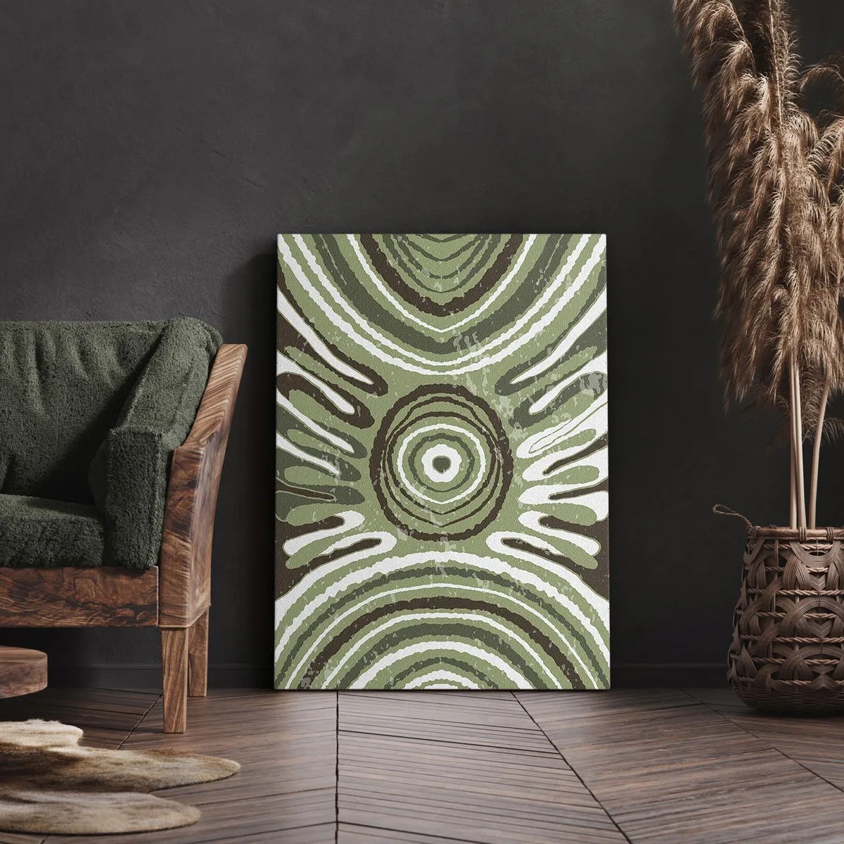 Cuadro sobre lienzo - Impresión de Imagen - Patrones abstractos en tonos verdes y marrones. - 80x120cm - Explosión de emociones - Decoración de pared moderna para salón y dormitorio ARTTOR
