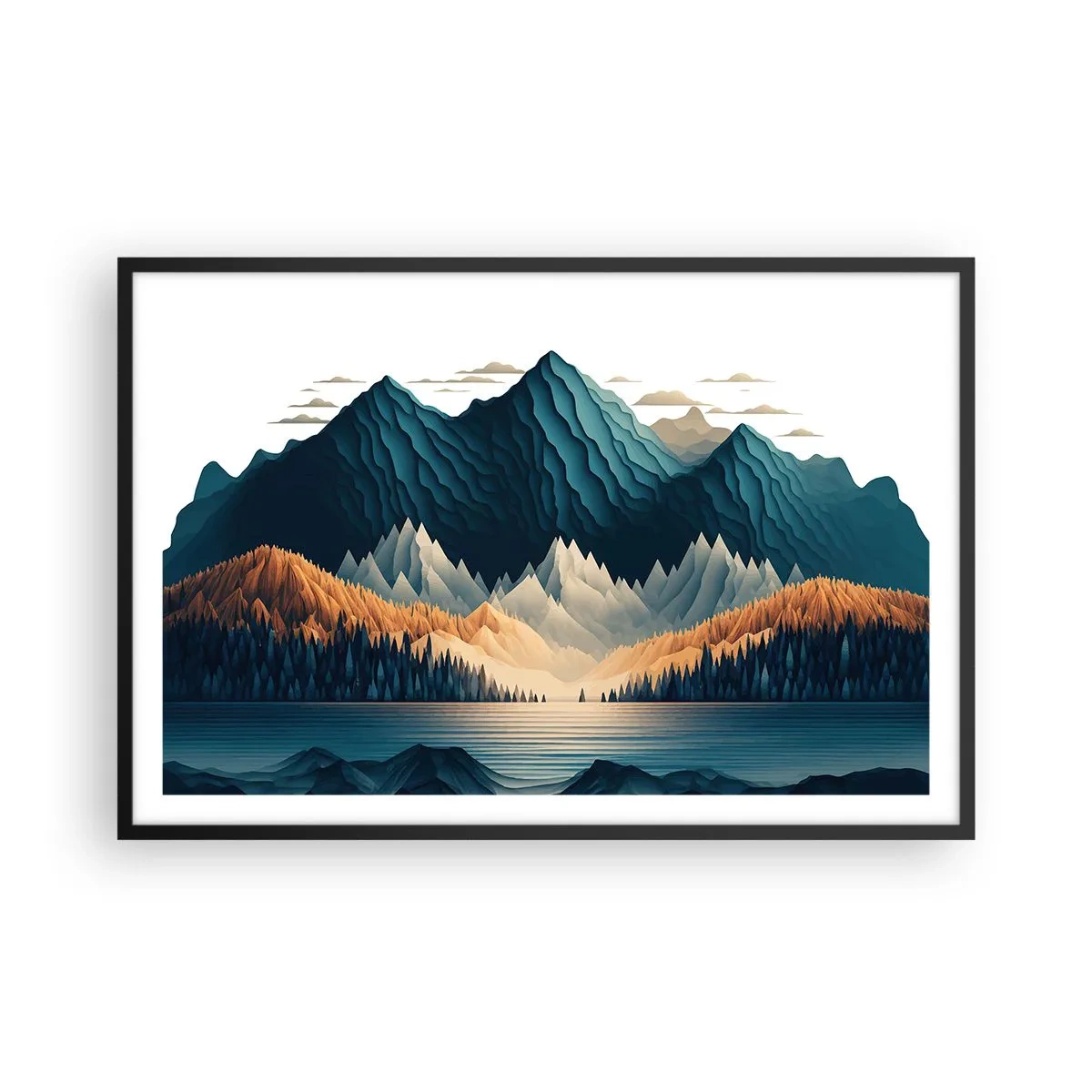 Póster en marco negro - Paisaje perfecto de montañas - 91x61 cm