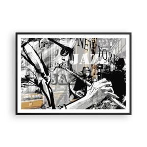 Póster en marco negro - Escena de jazz de Nueva York - 100x70cm - Al ritmo de Nueva York - Decoración de pared moderna para salón y dormitorio ARTTOR