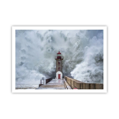 Póster - Un faro rodeado de olas fuertes - 100x70cm - El rugido de las aguas, la fuerza del viento - Decoración de pared moderna para salón y dormitorio ARTTOR