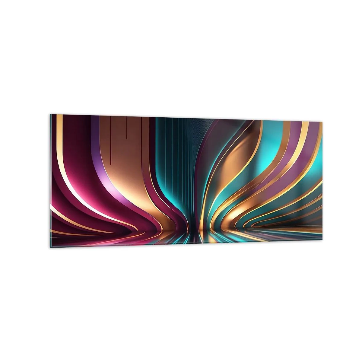 Cuadro sobre vidrio - Impresiones sobre Vidrio - Abstracción futurista con colores intensos y curvas. - 120x50cm - Arquitectura de la luz - Decoración de pared moderna para salón y dormitorio ARTTOR