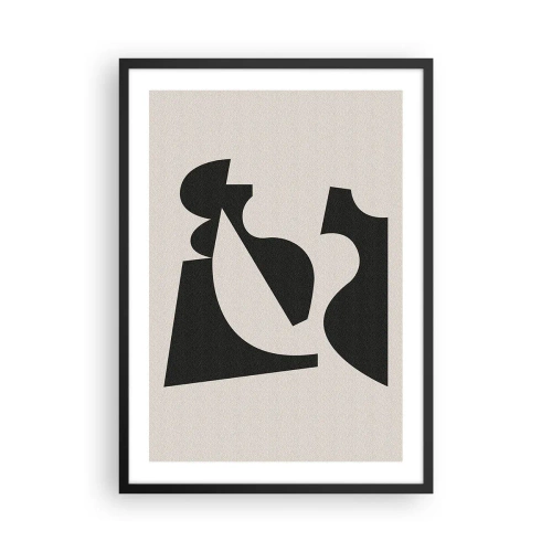 Póster en marco negro - Composición geométrica abstracta en negro y beige. - 50x70cm - Para automontaje - Decoración de pared moderna para salón y dormitorio ARTTOR