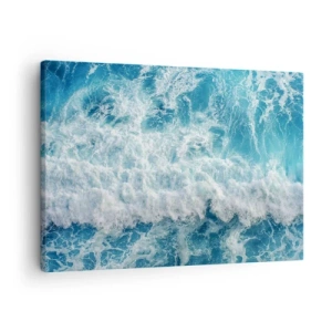 Cuadro sobre lienzo - Impresión de Imagen - Olas oceánicas dinámicas en tonos azules - 70x50cm - Alegre y con mucho brío - Decoración de pared moderna para salón y dormitorio ARTTOR