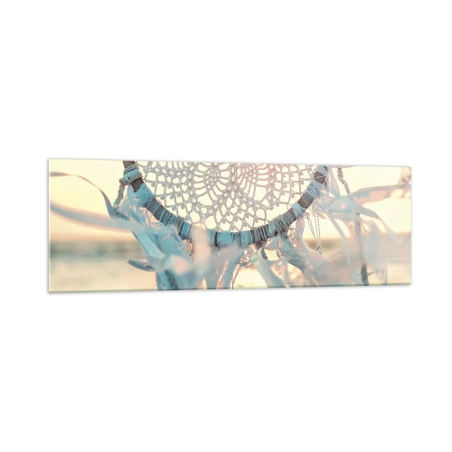 Cuadro sobre vidrio - Impresiones sobre Vidrio - Un delicado atrapasueños con el sol poniente como telón de fondo. - 160x50cm - Tótem sagrado - Decoración de pared moderna para salón y dormitorio ARTTOR
