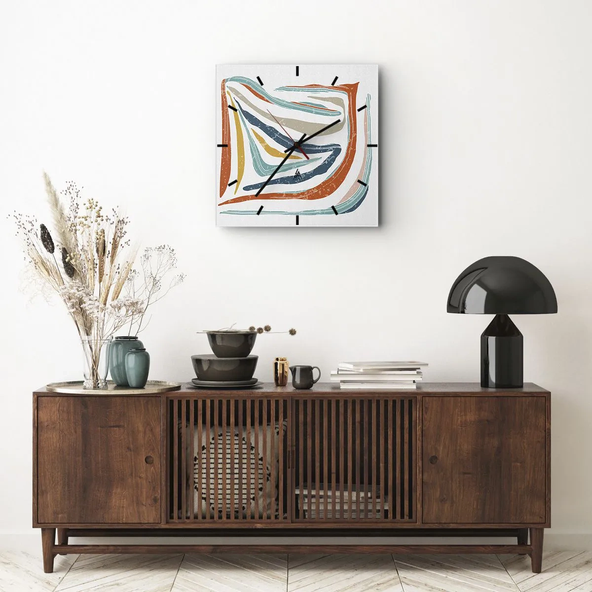 Reloj de pared - Reloj de vidrio - Abstracción sonriente y amistosa - 40x40 cm