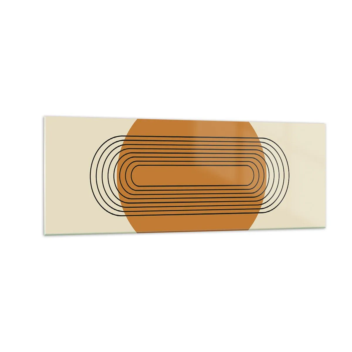 Cuadro sobre vidrio - Impresiones sobre Vidrio - Patrón geométrico con círculos y líneas naranjas. - 140x50cm - El plan perfecto - Decoración de pared moderna para salón y dormitorio ARTTOR