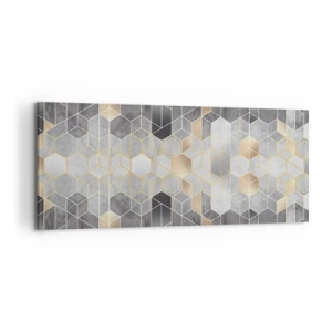 Cuadro sobre lienzo - Impresión de Imagen - Patrón geométrico en tonos dorados - 120x50cm - Composición de diamantes - Decoración de pared moderna para salón y dormitorio ARTTOR