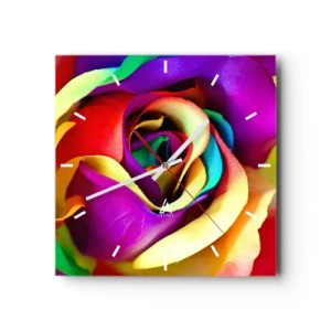 Reloj de pared - Reloj de vidrio - Una rosa colorida en tonos arcoíris. - 30x30cm - Es imposible - Decoración de pared moderna para salón y dormitorio ARTTOR