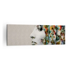 Cuadro sobre lienzo - Impresión de Imagen - Perfil de una mujer en colores de acuarela con un fondo abstracto - 160x50cm - Salió del gris - Decoración de pared moderna para salón y dormitorio ARTTOR