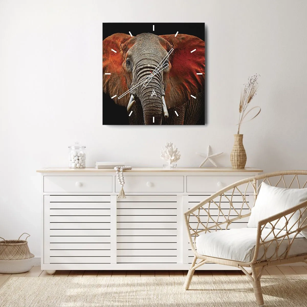 Reloj de pared - Reloj de vidrio - Retrato de un elefante sobre fondo negro - 30x30cm - Soy salvaje, ¿y tú? - Decoración de pared moderna para salón y dormitorio ARTTOR