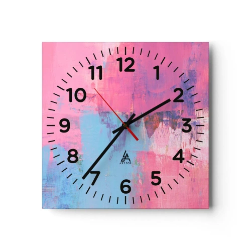 Reloj de pared - Reloj de vidrio - Rosa, azul y una pizca de luz - 30x30 cm