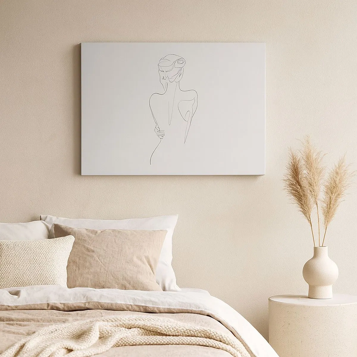 Cuadro sobre lienzo - Impresión de Imagen - Una línea de contorno que muestra una silueta femenina sobre un fondo claro. - 70x50cm - Música del cuerpo - Decoración de pared moderna para salón y dormitorio ARTTOR