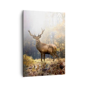 Cuadro sobre lienzo - Impresión de Imagen - Ciervos en el bosque otoñal con rayos de sol. - 50x70cm - Con toda la majestuosidad - Decoración de pared moderna para salón y dormitorio ARTTOR