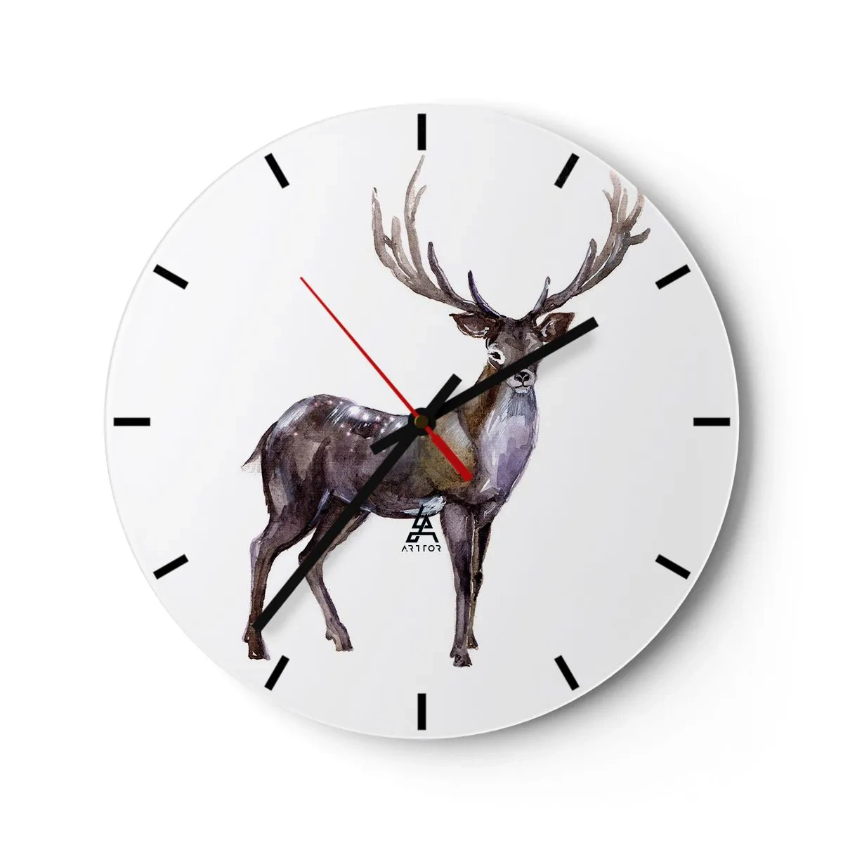 Reloj de pared - Reloj de vidrio - Imagen de acuarela de un ciervo - 30x30cm - Rey de las Tierras Salvajes del Norte - Decoración de pared moderna para salón, cocina y dormitorio ARTTOR