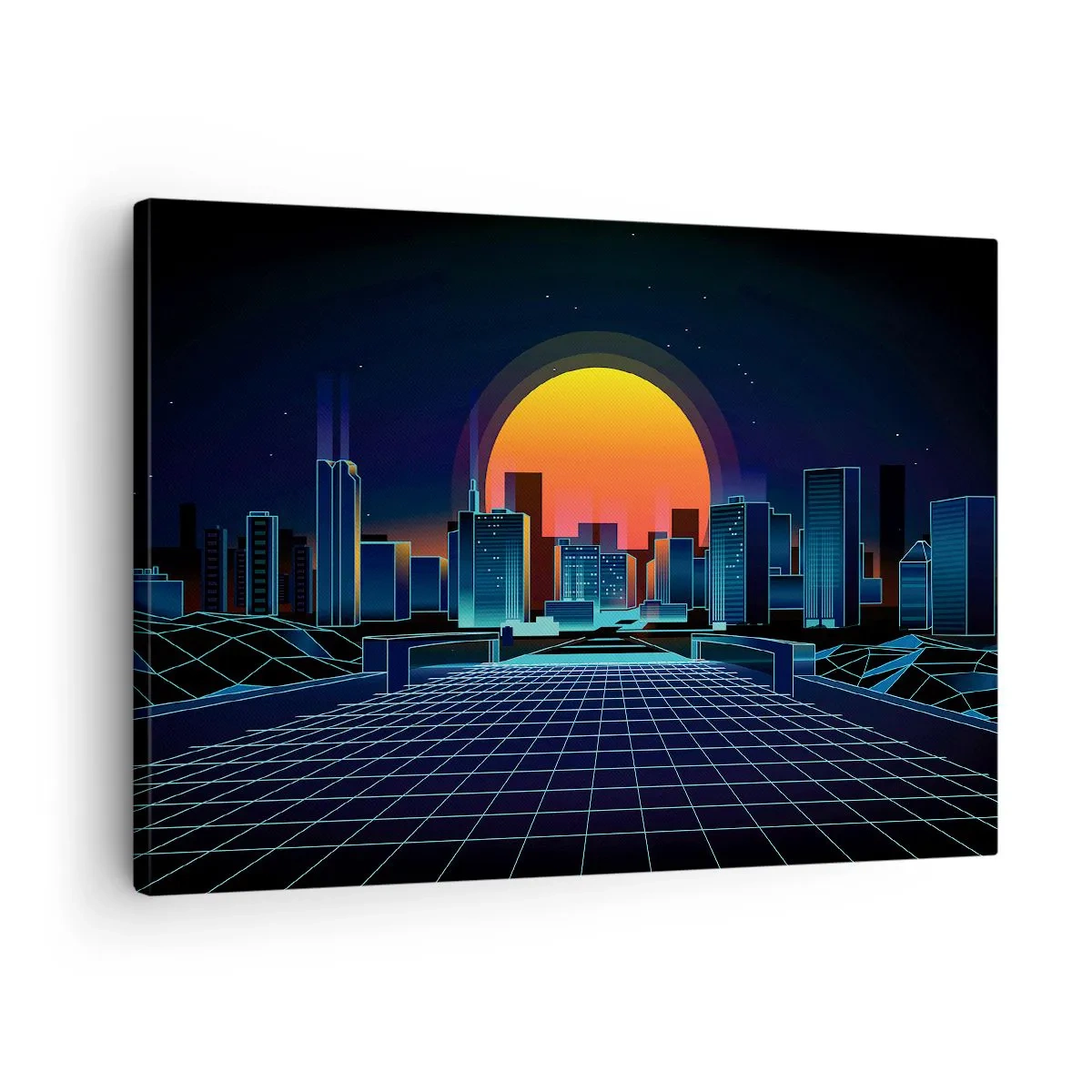 Cuadro sobre lienzo - Impresión de Imagen - Horizonte urbano futurista de estilo neón - 70x50cm - ¿Todavía deseas volver a la realidad? - Decoración de pared moderna para salón y dormitorio ARTTOR