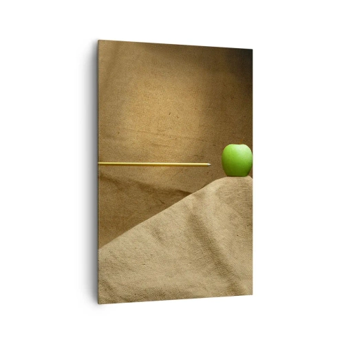 Cuadro sobre lienzo - Impresión de Imagen - Manzana verde sobre tela con una flecha creando una composición - 80x120cm - Evocar el espíritu de Wilhelm Tell - Decoración de pared moderna para salón y dormitorio ARTTOR