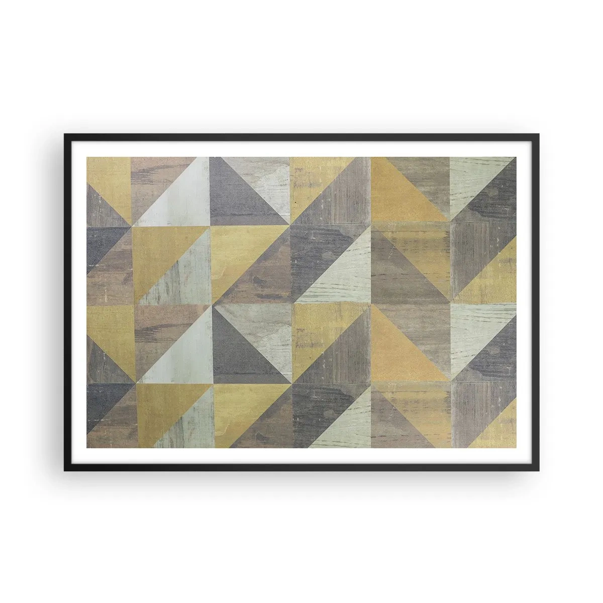 Póster en marco negro - Composición geométrica de triángulos en tonos tierra. - 100x70cm - El arte de los triángulos - Decoración de pared moderna para salón y dormitorio ARTTOR