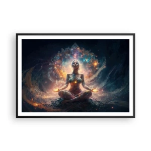 Póster en marco negro - Una figura meditando rodeada de patrones y colores energéticos. - 100x70cm - Flujo de buena energía - Decoración de pared moderna para salón y dormitorio ARTTOR