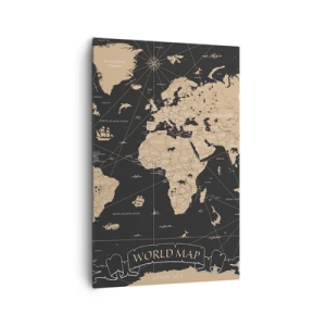 Cuadro sobre lienzo - Impresión de Imagen - Un mapa del mundo estilizado sobre un fondo negro con acentos beige. - 80x120cm - Las fronteras de mi mundo - Decoración de pared moderna para salón y dormitorio ARTTOR