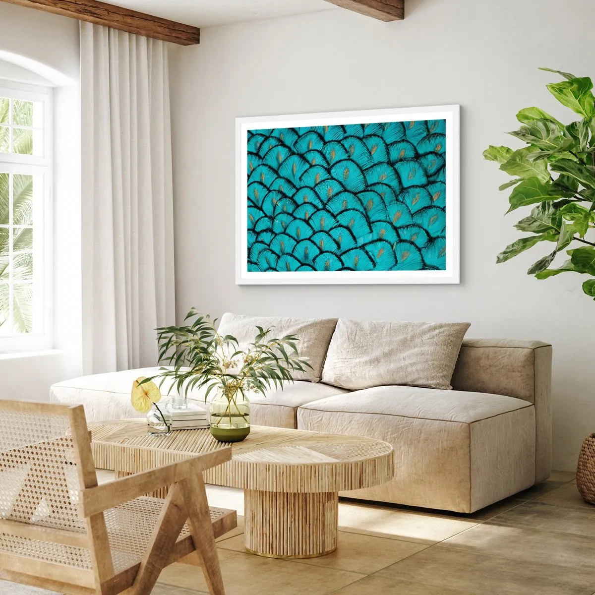 Póster en marco blanco - La gran gala de las plumas - 100x70 cm