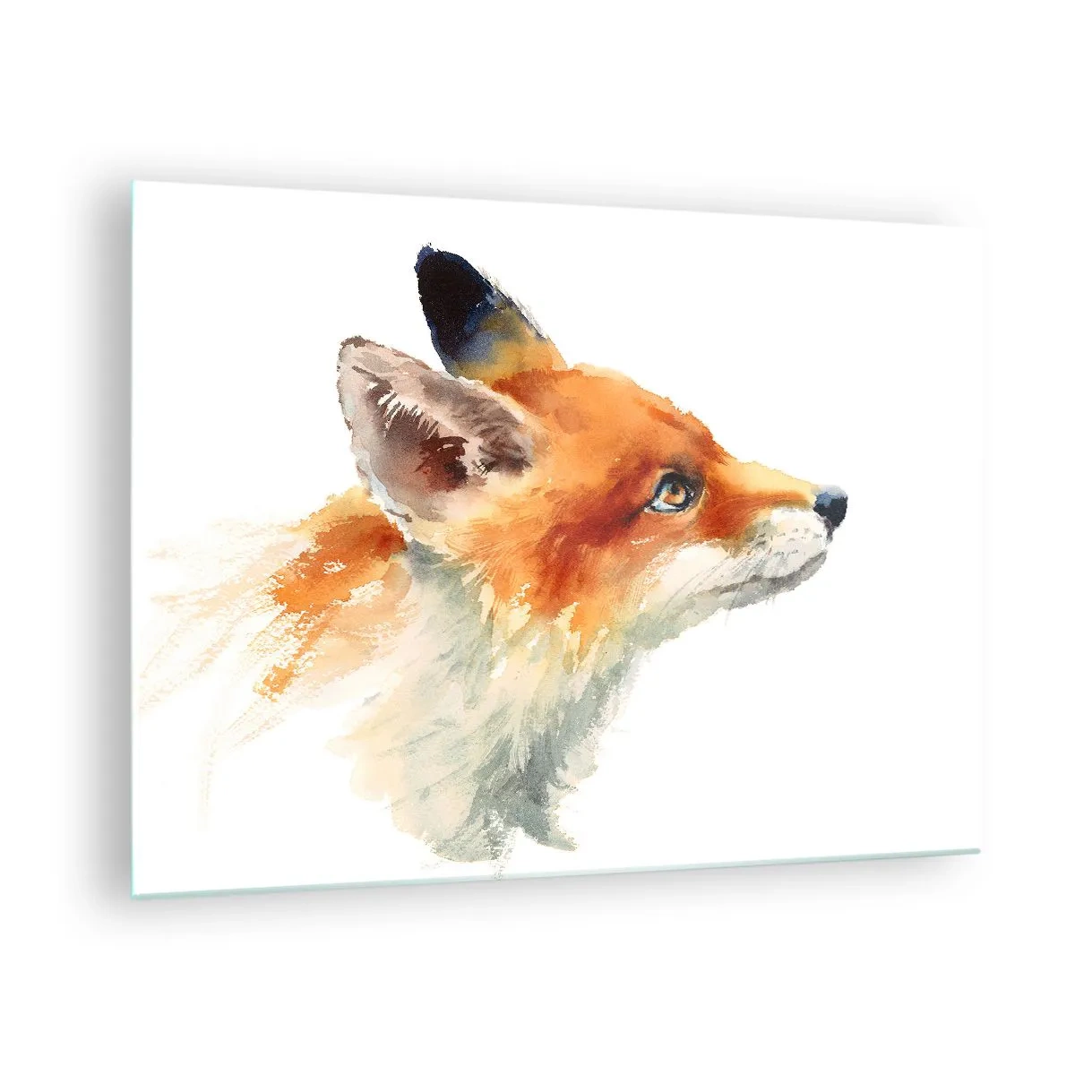 Cuadro sobre vidrio - Impresiones sobre Vidrio - Ilustración en acuarela de un zorro mirando a la distancia. - 70x50cm - Nunca se es demasiado cuidadoso - Decoración de pared moderna para salón y dormitorio ARTTOR