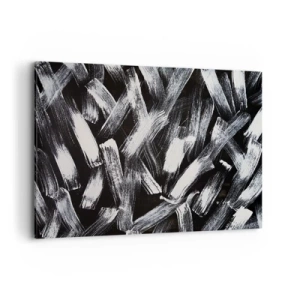 Cuadro sobre lienzo - Impresión de Imagen - Abstracción dinámica con pinceladas blancas sobre fondo negro. - 100x70cm - Abstracción en el espíritu industrial - Decoración de pared moderna para salón y dormitorio ARTTOR