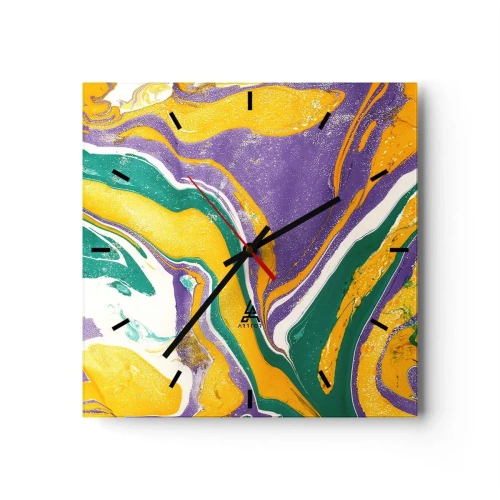 Reloj de pared - Reloj de vidrio - Olas de color - 40x40 cm