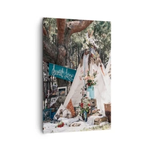 Cuadro sobre lienzo - Impresión de Imagen - Decoración boho con un tipi en el bosque - 80x120cm - Amor exótico - Decoración de pared moderna para salón y dormitorio ARTTOR