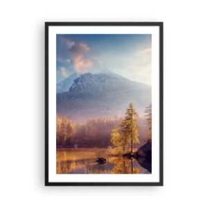 Póster en marco negro - Paisaje otoñal de montaña con reflejo en el lago - 50x70cm - Entre las montañas y los valles - Decoración de pared moderna para salón y dormitorio ARTTOR