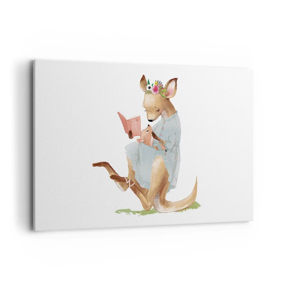 Cuadro sobre lienzo - Impresión de Imagen - Kanga leyendo un libro con un bebé - 120x80cm - Léeme un cuento, mamá - Decoración de pared moderna para salón y dormitorio ARTTOR