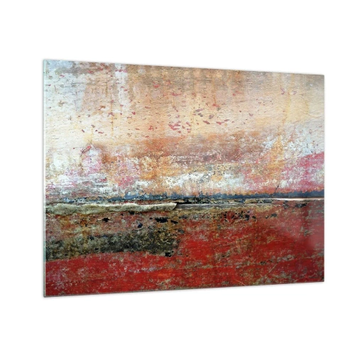 Cuadro sobre vidrio - Impresiones sobre Vidrio - Textura abstracta en tonos rojos y ocres. - 70x50cm - Tal vez sea el mar - Decoración de pared moderna para salón y dormitorio ARTTOR