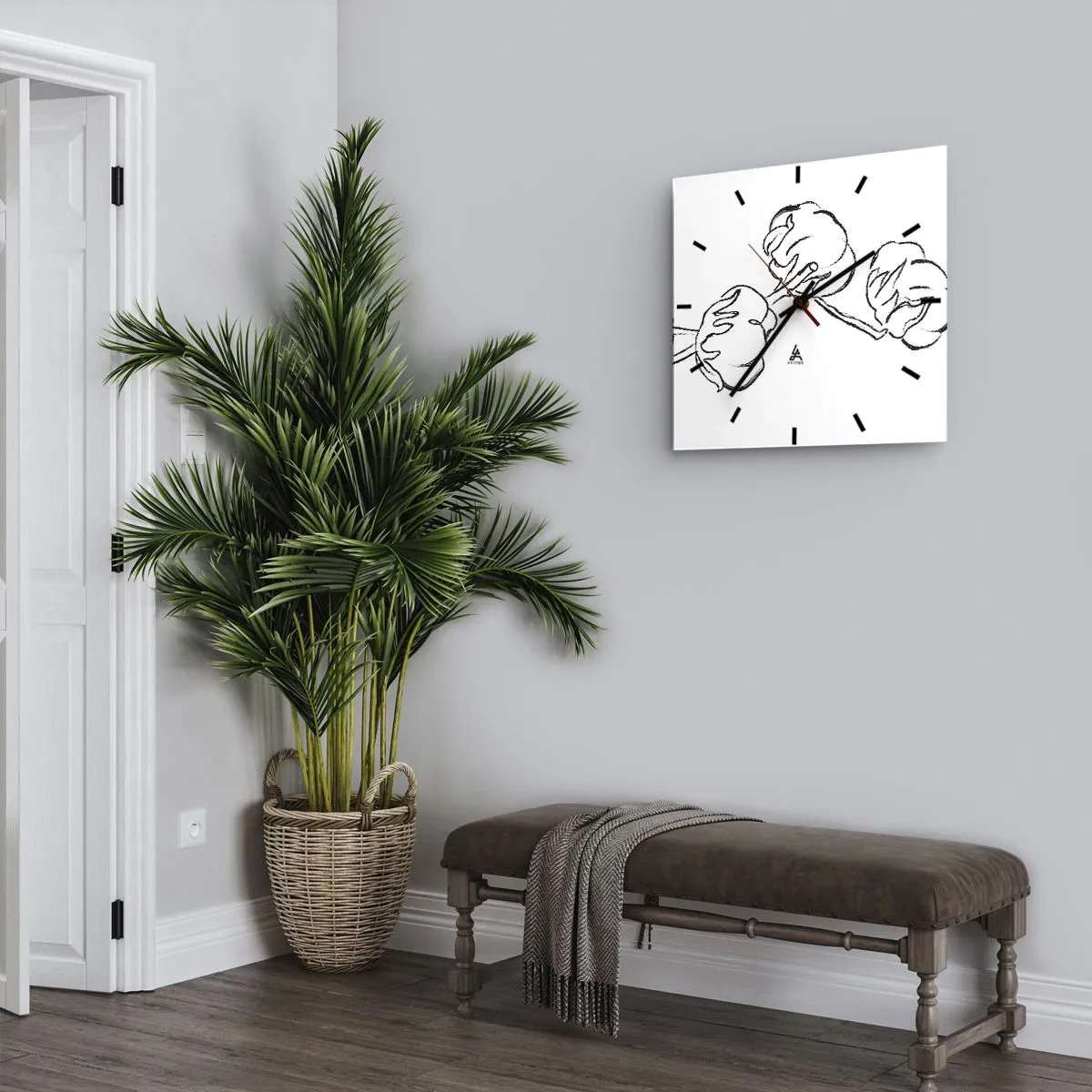 Reloj de pared - Reloj de vidrio - Plumón de algodón - 40x40 cm