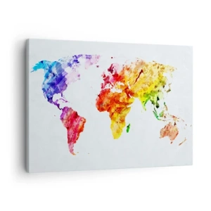 Cuadro sobre lienzo - Impresión de Imagen - Mapa del mundo colorido en acuarela - 70x50cm - Todos los colores del mundo - Decoración de pared moderna para salón y dormitorio ARTTOR