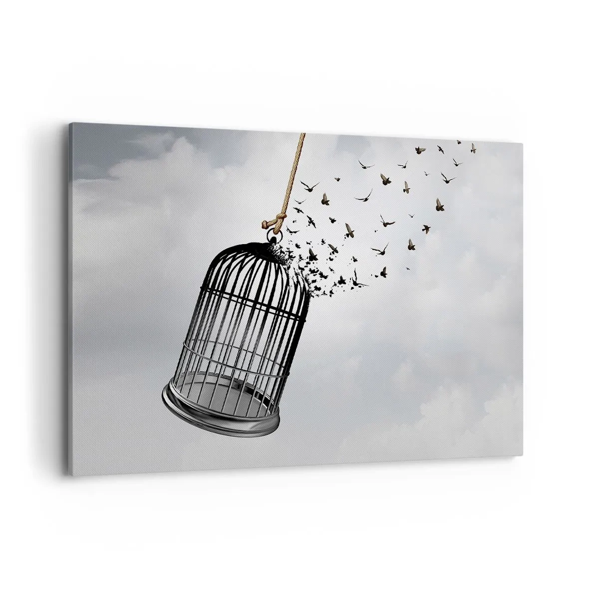 Cuadro sobre lienzo - Impresión de Imagen - Pájaros volando desde una jaula contra el cielo. - 100x70cm - Fe... Esperanza... ¡Libertad! - Decoración de pared moderna para salón y dormitorio ARTTOR