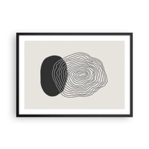 Póster en marco negro - Patrón abstracto con líneas y formas en blanco y negro. - 70x50cm - Persistencia y vibración - Decoración de pared moderna para salón y dormitorio ARTTOR