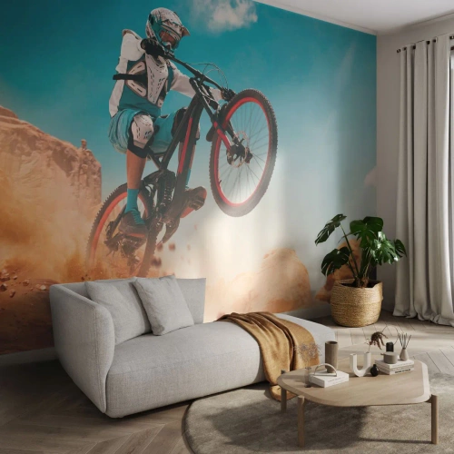 Fotomural Premium Sand - Locura sobre dos ruedas - Bicicleta, Velocidad, Competiciones deportivas - 150x105 cm
