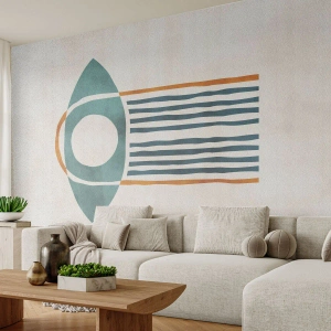 Fotomural Premium Canvas - Patrón geométrico en tonos verdes y naranjas. - 100x70cm - Signos y rituales - Decoración de pared moderna para salón y dormitorio ARTTOR