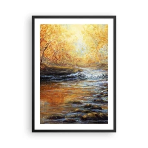 Póster en marco negro - Un arroyo otoñal rodeado de árboles dorados. - 50x70cm - Arroyo de oro - Decoración de pared moderna para salón y dormitorio ARTTOR