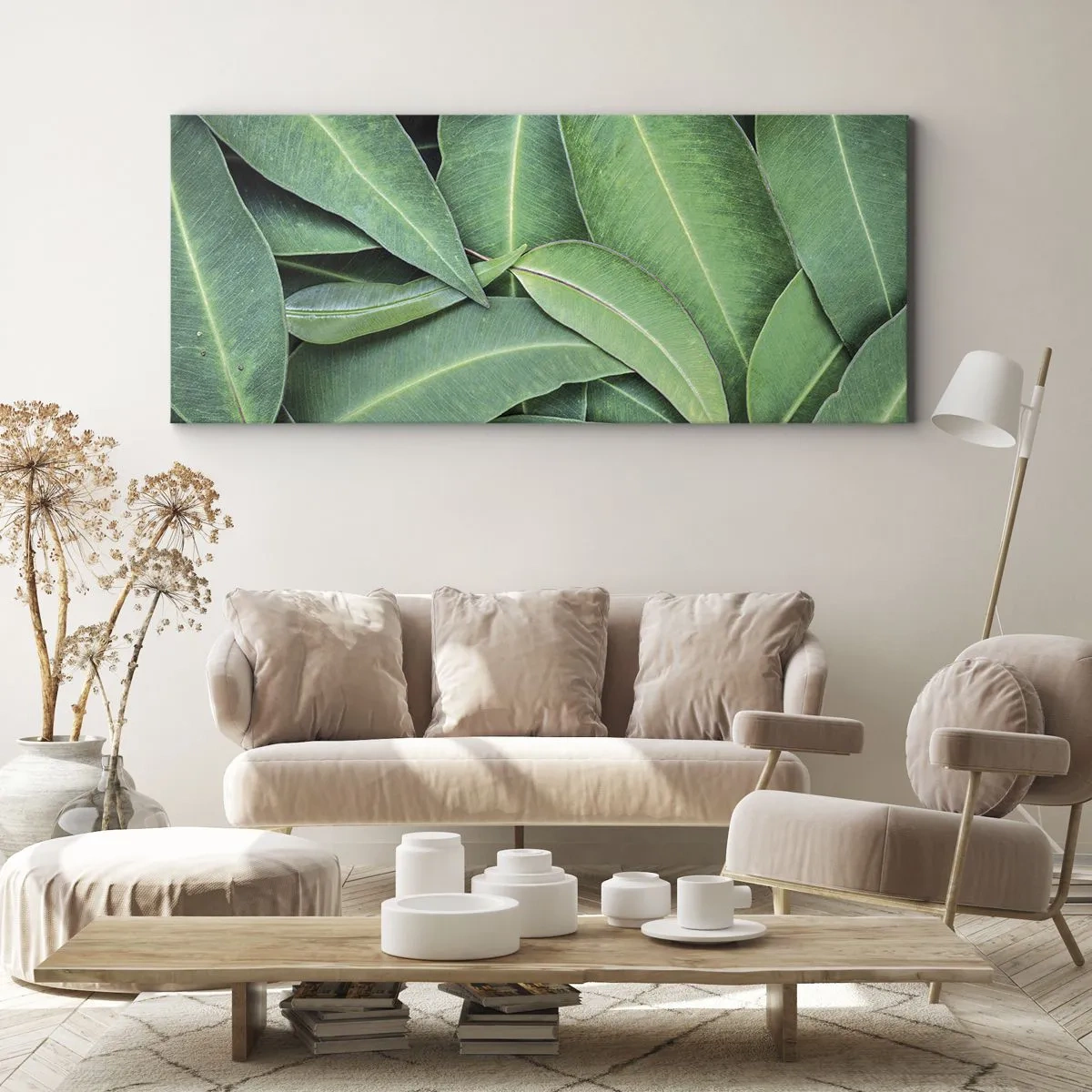Cuadro sobre lienzo - Impresión de Imagen - Primer plano de hojas verdes que crean un patrón natural. - 120x50cm - Jugosidad y frescura - Decoración de pared moderna para salón y dormitorio ARTTOR
